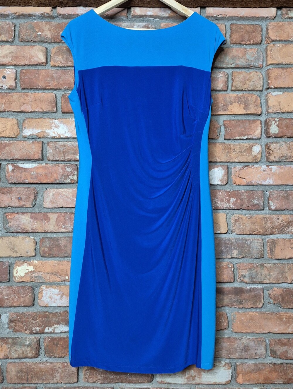 Chaps Draped Colorblock Ruched Sheath Dress Cap Sleeve Wash Wear